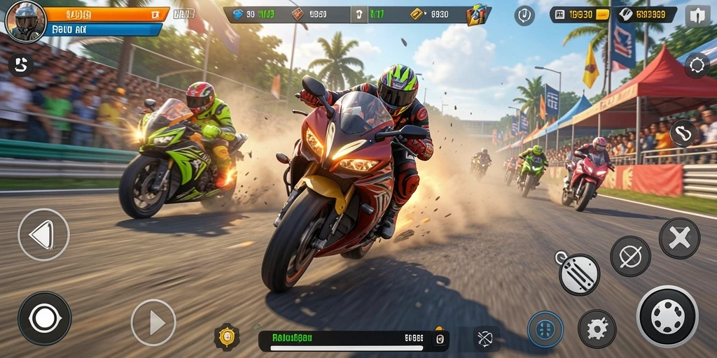 Screenshot gameplay <strong>9939</strong> menampilkan balapan motor yang mendebarkan.