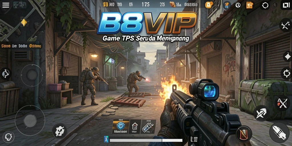 Screenshot B8VIP menampilkan aksi seru dalam permainan TPS.