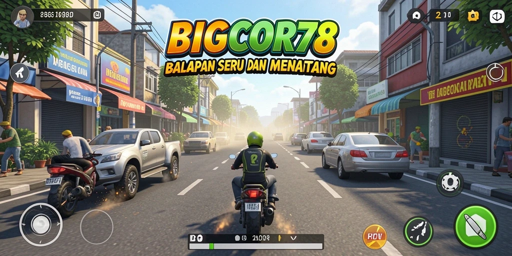 Screenshot gameplay BIGCOR78 menampilkan kecepatan dan serunya balapan.