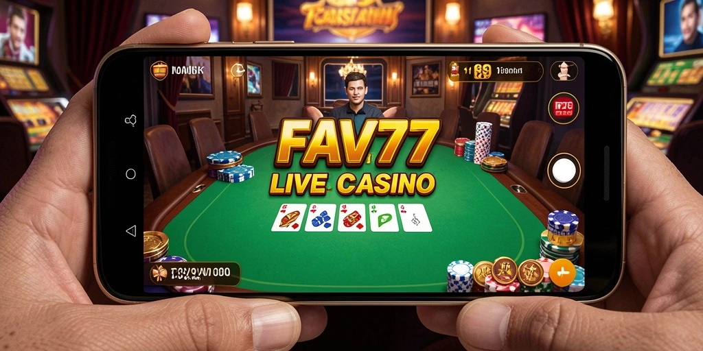 Screenshot FAV77 menunjukkan dealer profesional dan gameplay yang mendebarkan.