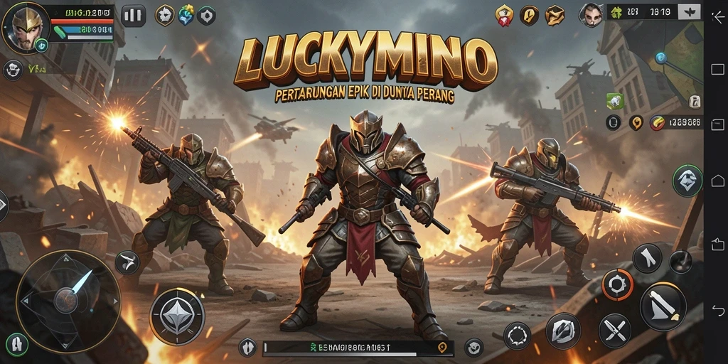 Tangkapan layar menunjukkan pertarungan seru dalam LUCKYMINO antara dua karakter.