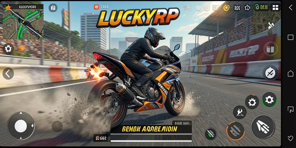 Tampilan gameplay LUCKYRP yang menegangkan dan penuh aksi balap motor.