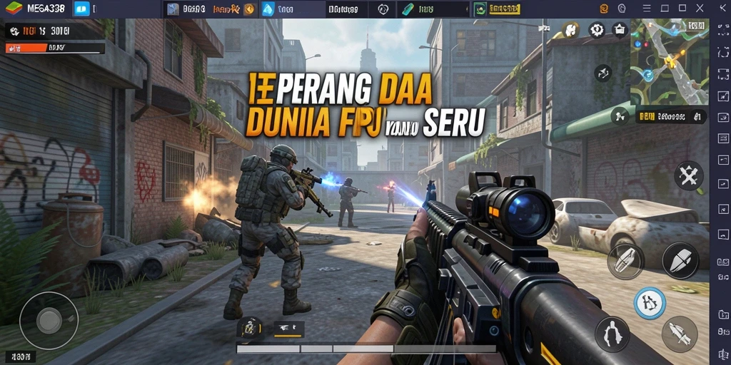 Tampilan dinamis gameplay MEGA338 yang penuh aksi FPS.