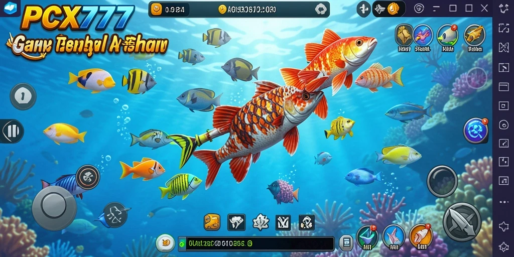 Tampilan gameplay seru di PCX777 saat menangkap ikan.