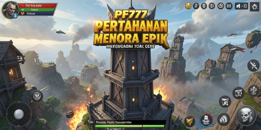Tangkapan layar PF777 menunjukkan gameplay menara pertahanan yang intens.