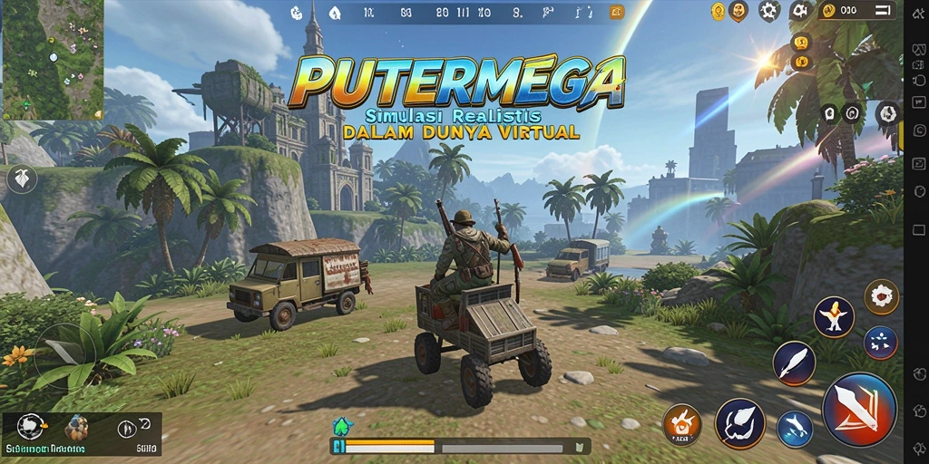 Screenshot PUTERMEGA menunjukkan gameplay simulasi yang menarik dan berwarna.