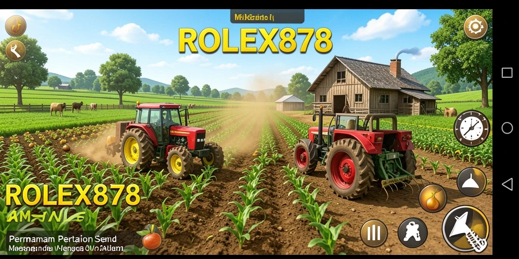 Tampilan gameplay seru di ROLEX878, nikmati membangun ladang pertanian.