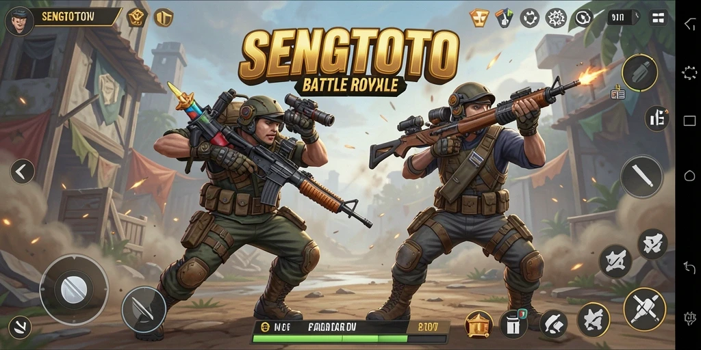 Tangkapan layar SENGTOTO menunjukkan aksi pertempuran yang mendebarkan di arena Battle Royale.